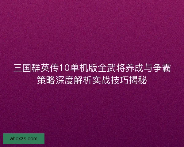 三国群英传10单机版全武将养成与争霸策略深度解析实战技巧揭秘